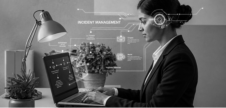 Professional working with digital AI workflow overlays